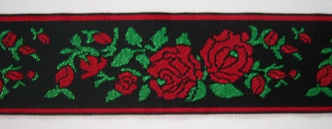 Black/Red Roses 1 5/8 Inch Jacquard