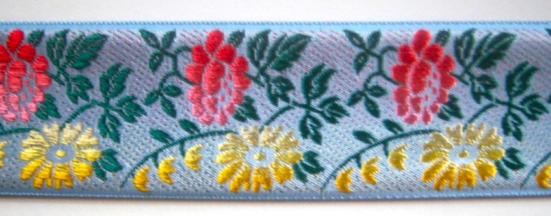 Sky Blue/Coral 1 3/8 Inch Jacquard