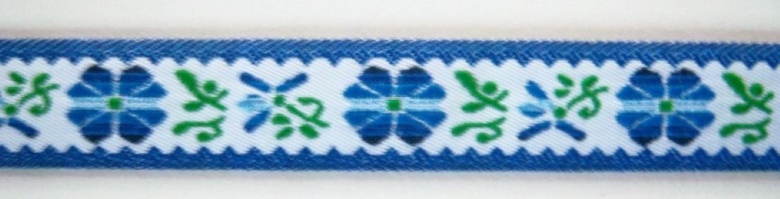 White/Royal Blue Floral 5/8 Inch Jacquard