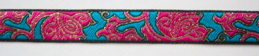 Fuchsia/Turquoise/Gold 1/2" Jacquard
