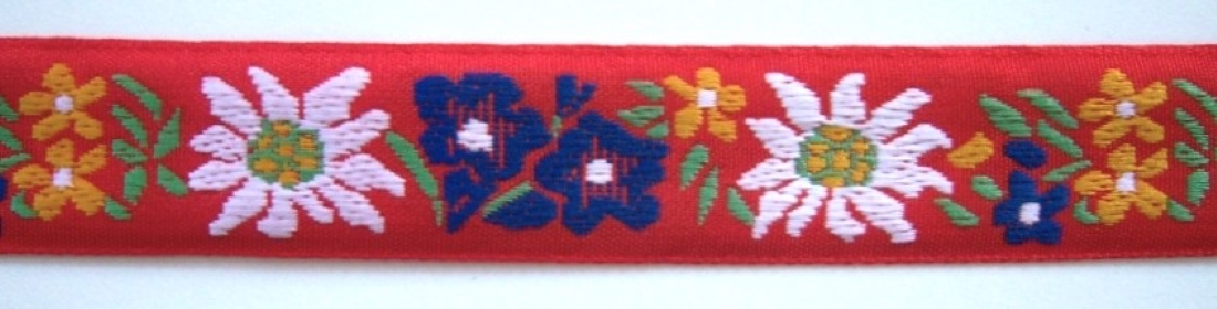 Red/White/Royal Floral 1 Inch Jacquard