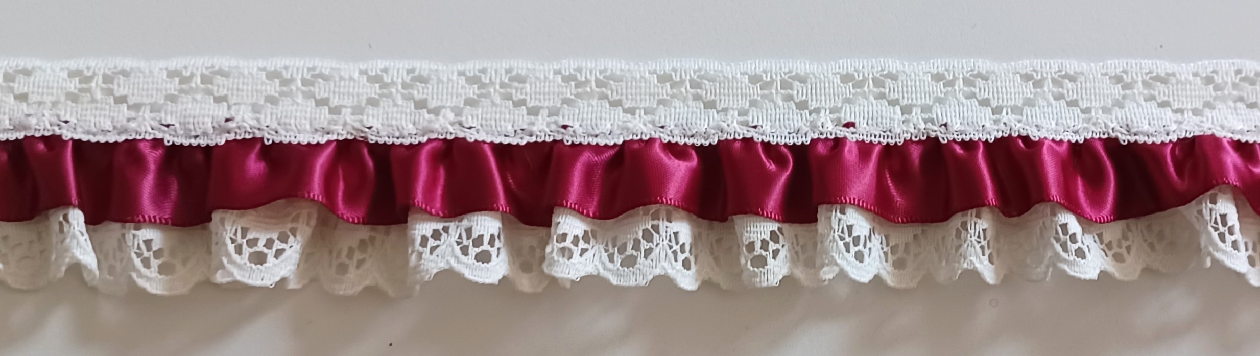 Wine Satin/Light Ivory 1 1/2" Ruffled Lace