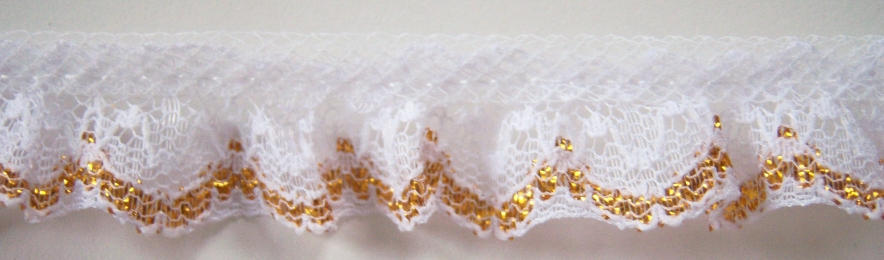 White/Gold 3/4" Gathered Lace
