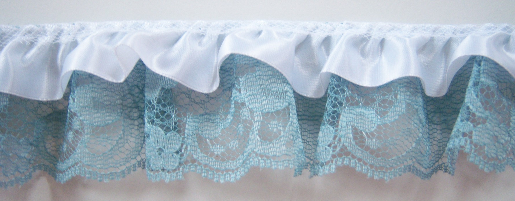 White Satin/Blue 2" Ruffled Lace