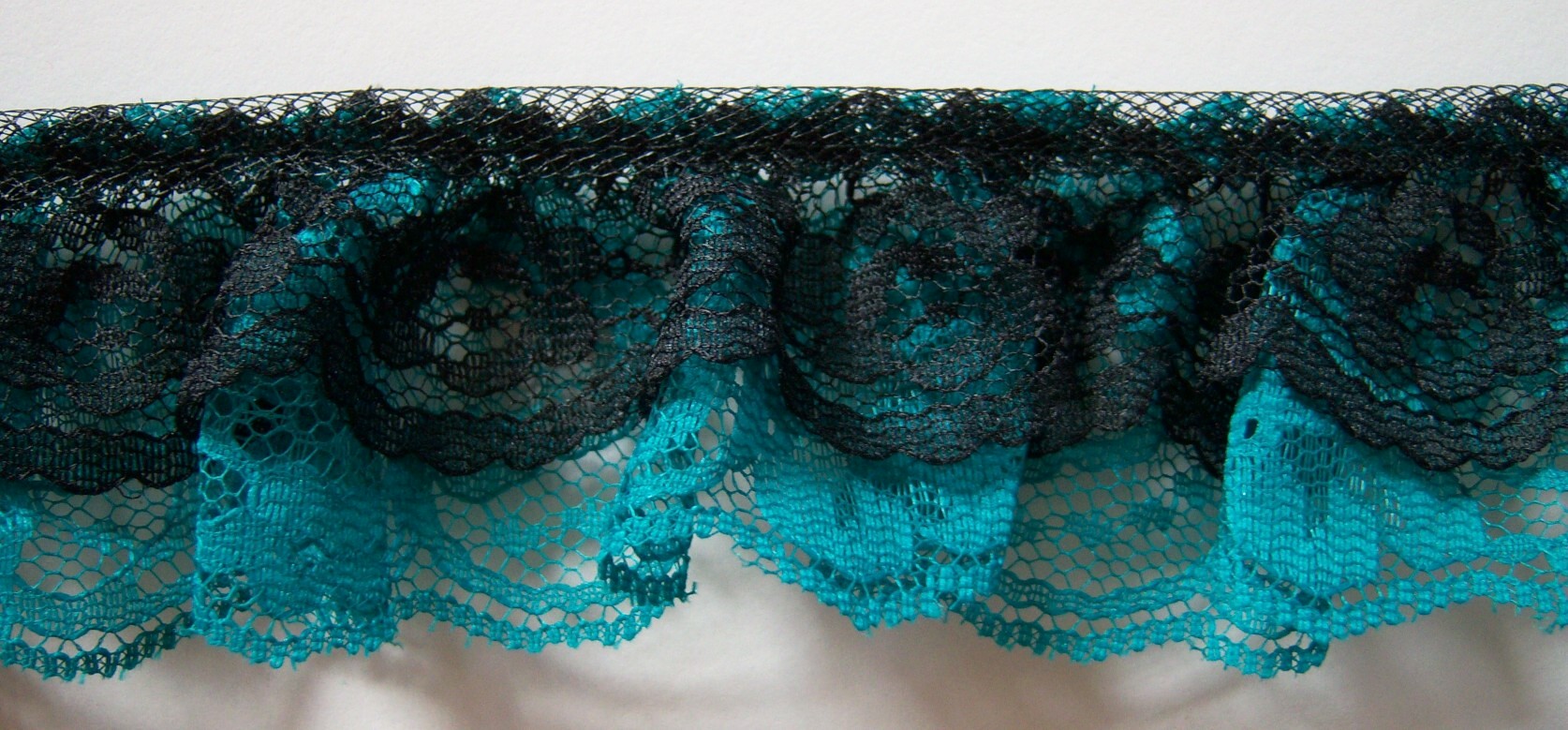 Black/Jade Double Gathered Lace