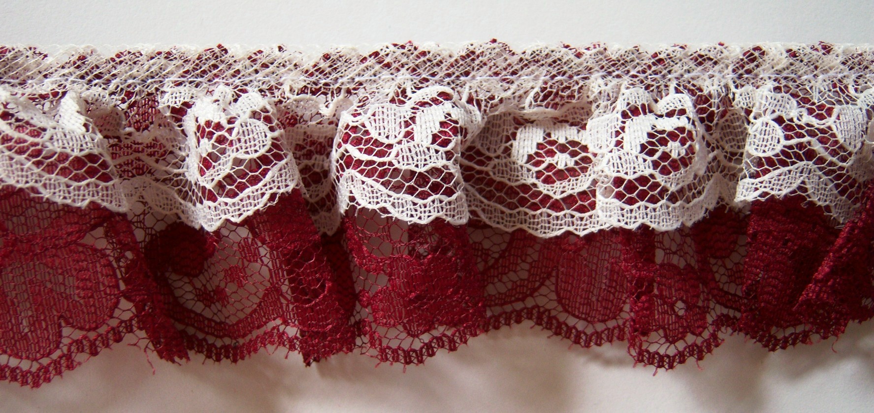 Ivory/Burgundy Double Gathered Lace