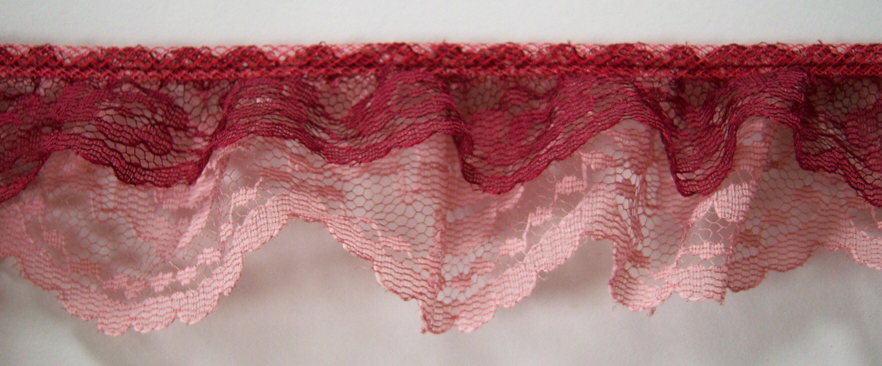 Wine/Dusty Rose 2" Double Gathered Lace