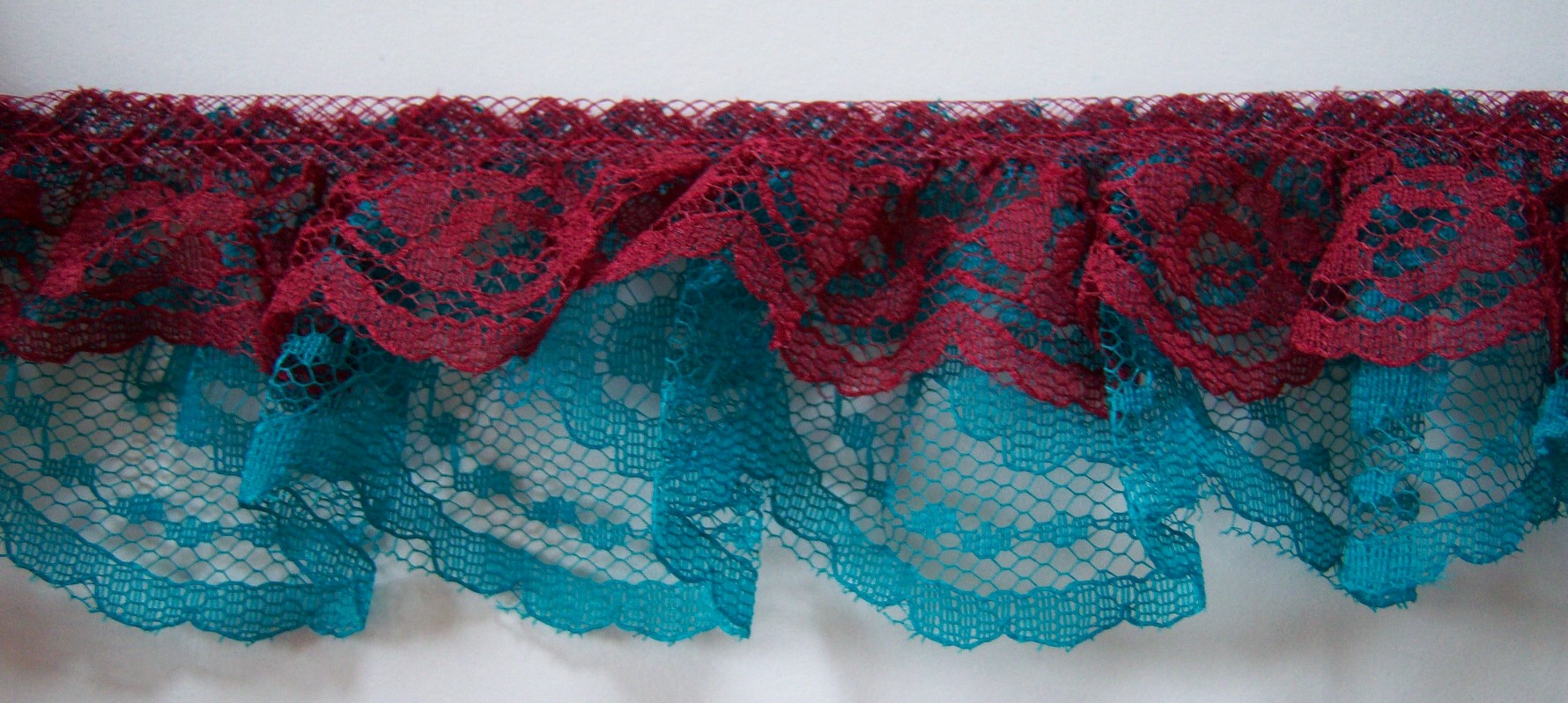 Burgundy/Jade Double Gathered Lace