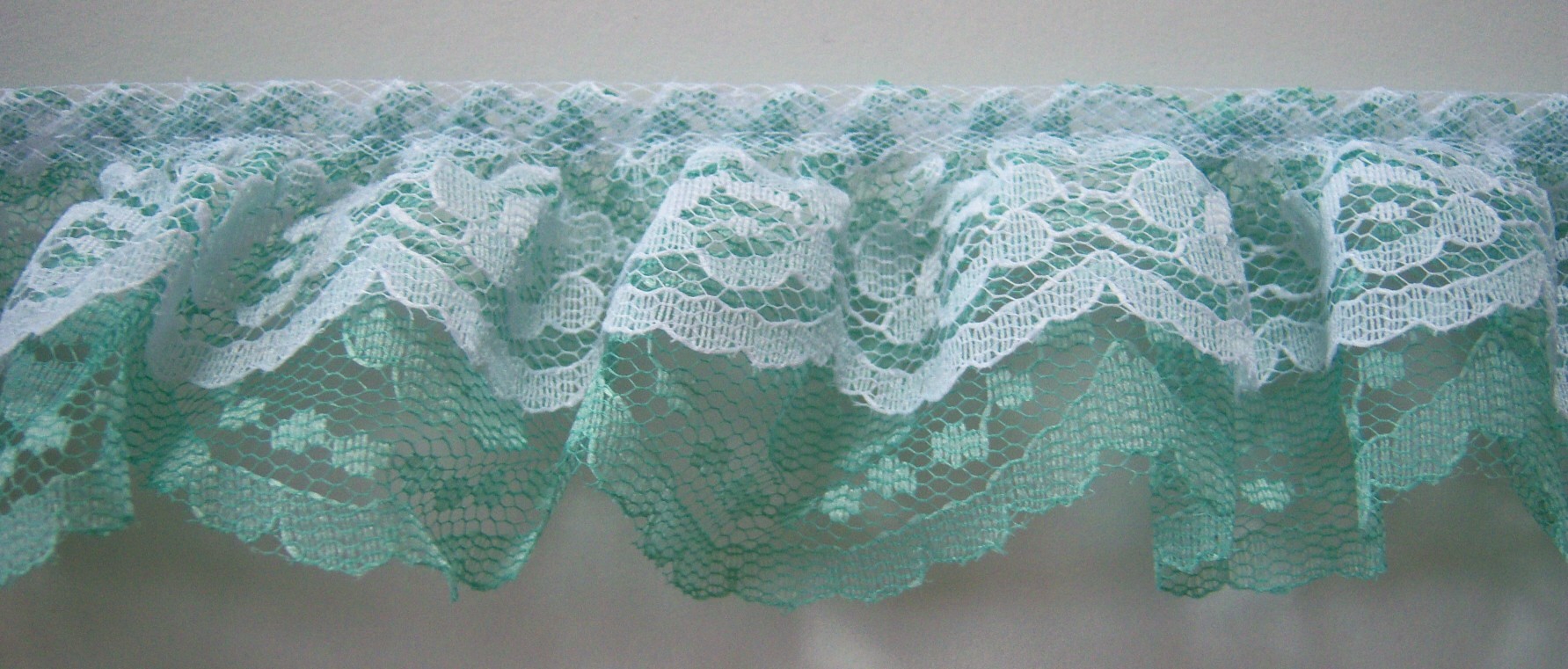 White/Seafoam 2" Double Gathered Lace