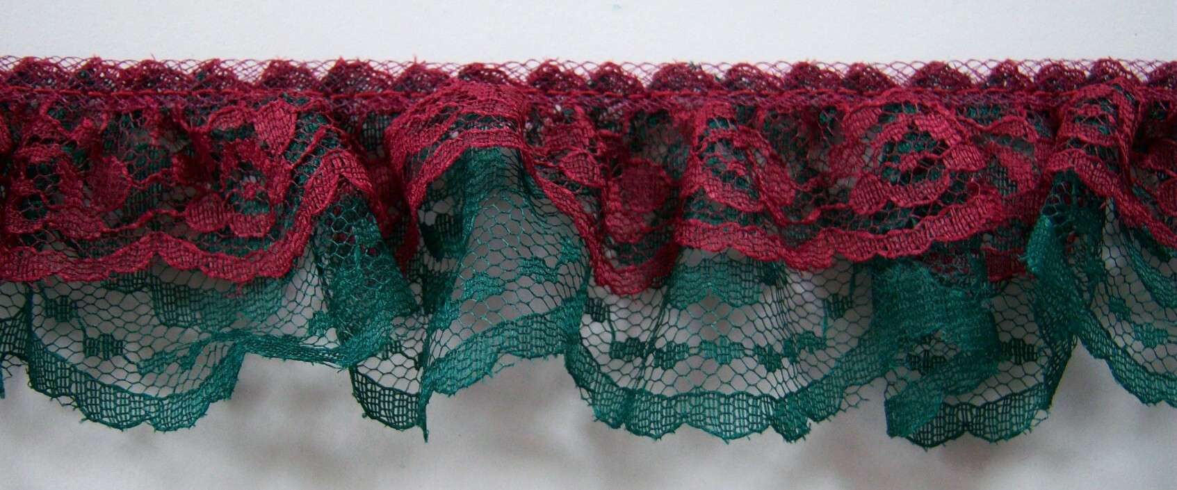 Burgundy/Hunter Double Gathered Lace