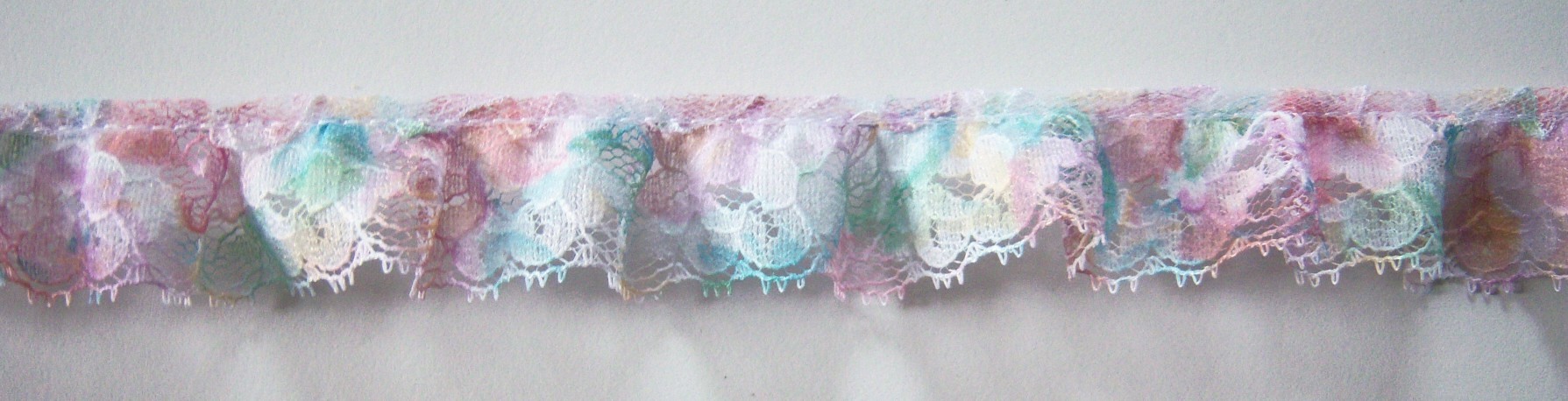 Seafoam/Rose Floral 1" Ruffled Lace