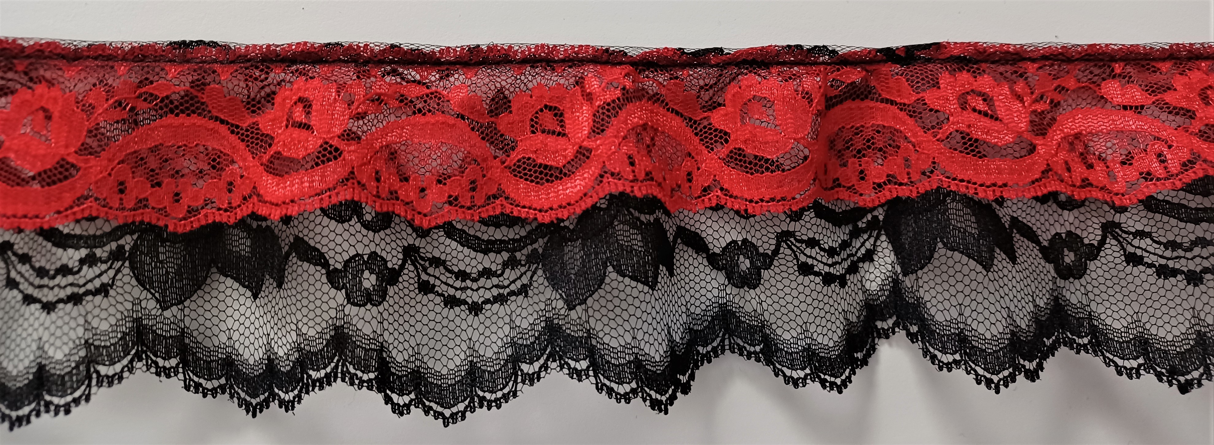 Shiny Red/Black 3" Gathered Lace