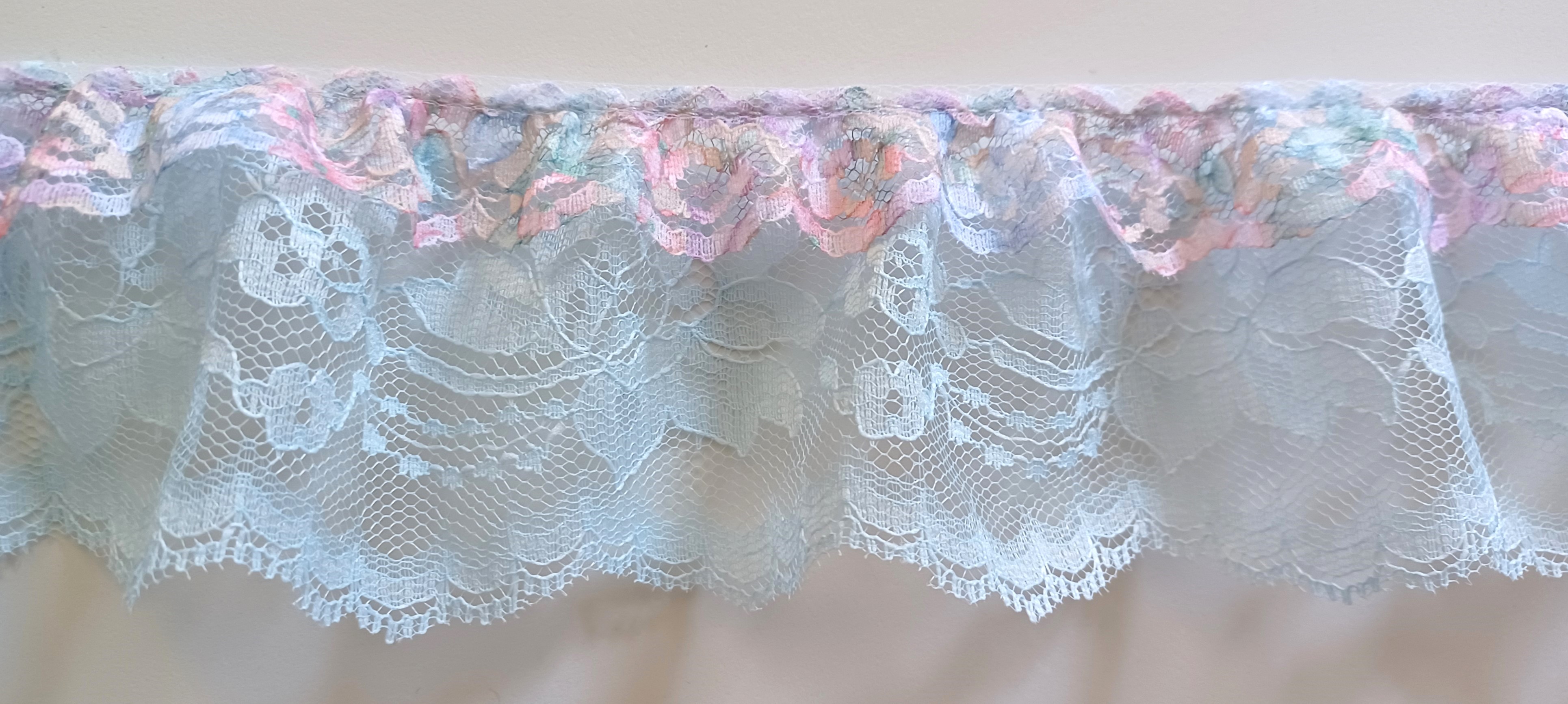 Floral/Blue 3" Gathered Lace