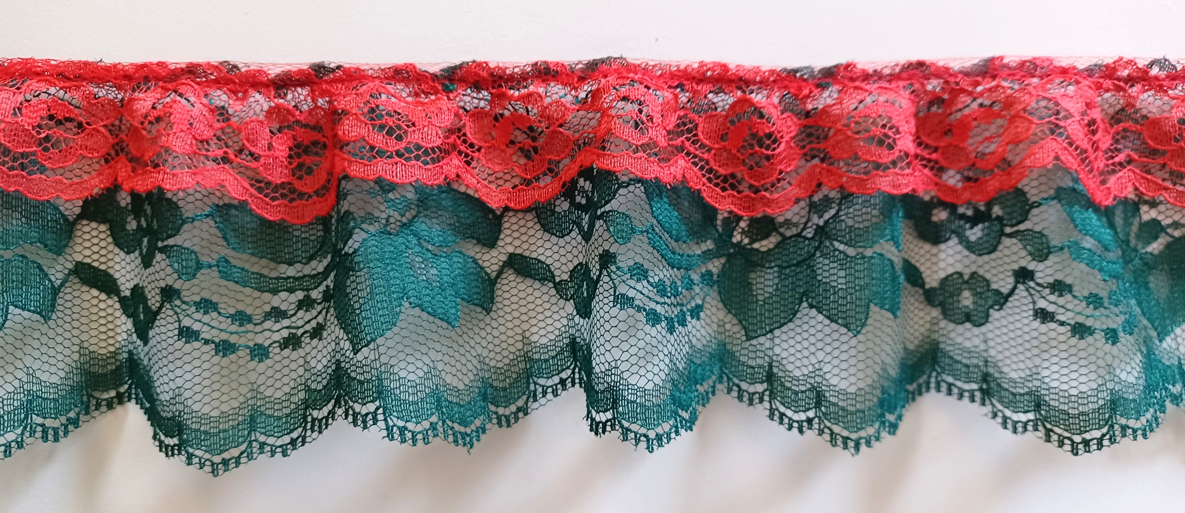 Red/Spruce 3" Gathered Lace
