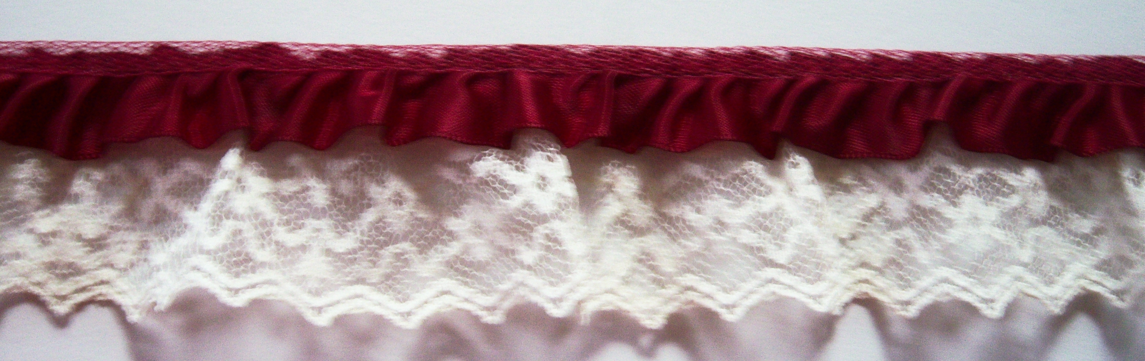 Wine Satin/Ivory 1 1/2" Ruffled Lace