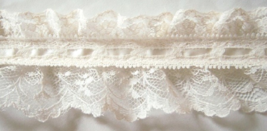 Ivory Satin/Ivory 2" Ruffled Lace