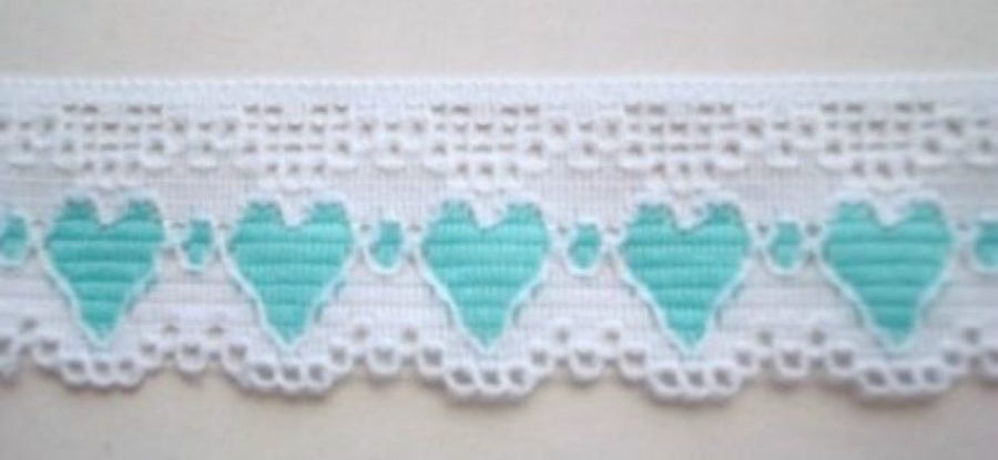 White/Aqua 1 Inch Hearts Lace
