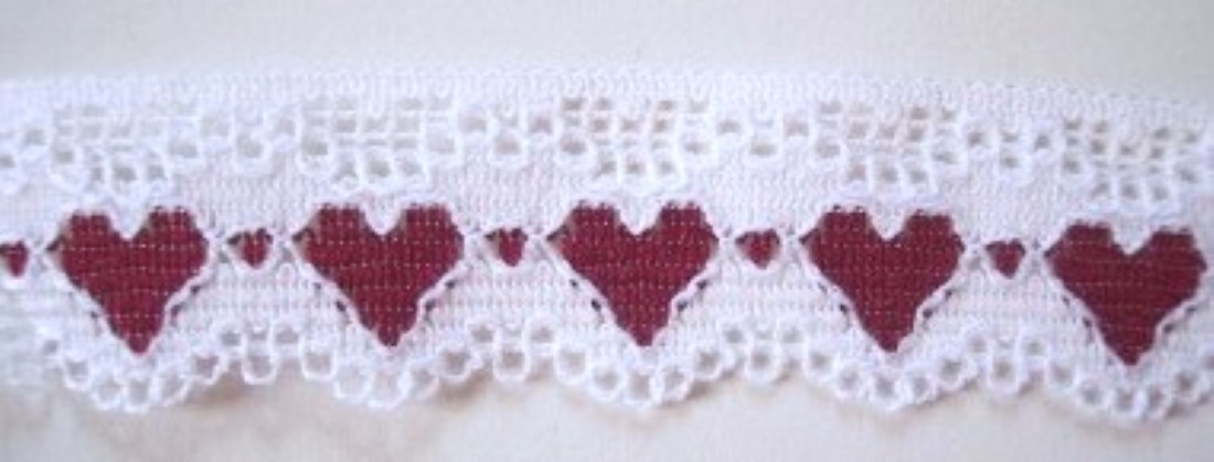 White/Burgundy Hearts Lace
