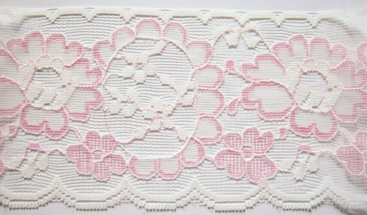 Ivory/Pink 4 Inch Nylon Lace