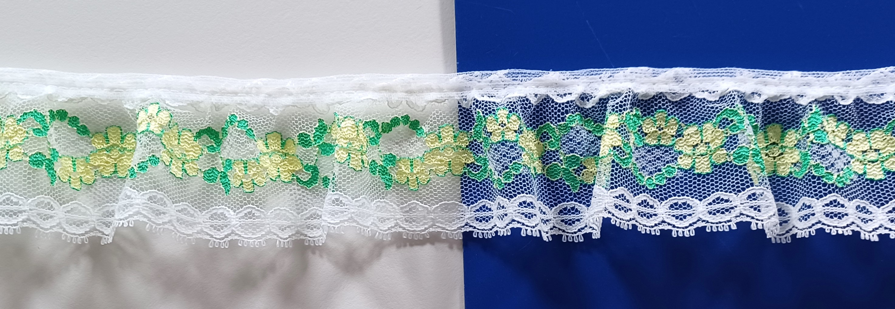 White/Shiny Yellow/Green 1 3/4" Ruffled Lace
