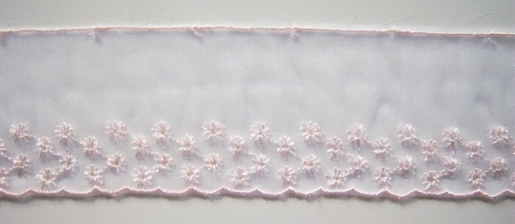 White/Pink Embroidered 1 3/4" Organza