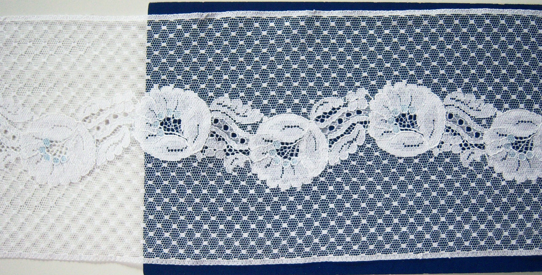 Off White/Blue 5 3/8 Inch Nylon Lace
