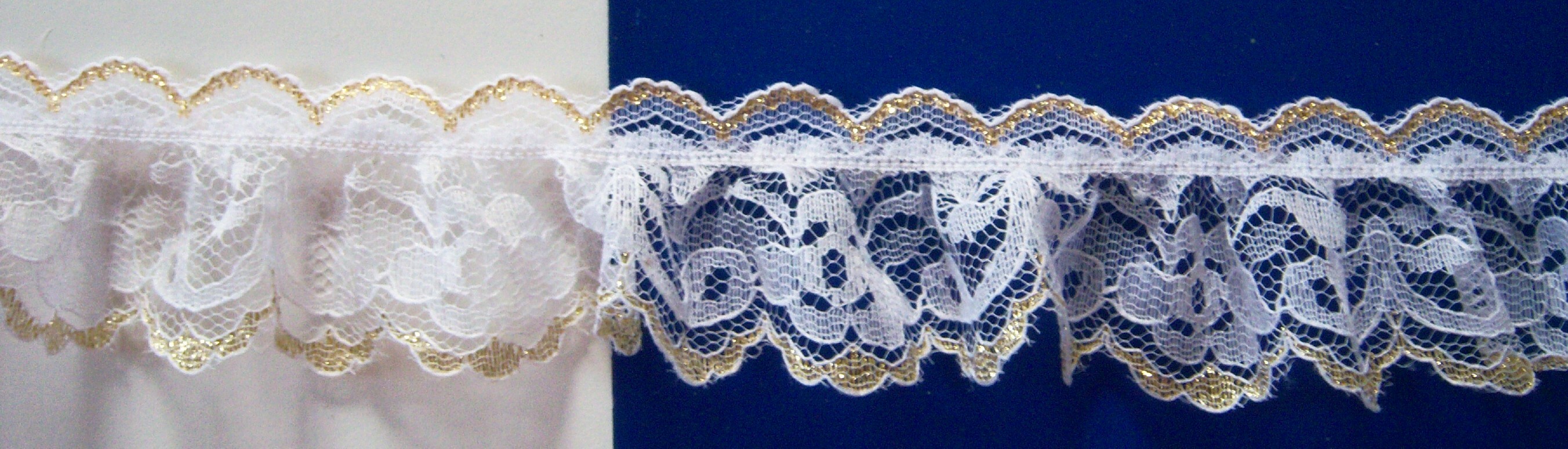 White/Gold 1 3/4" Gathered Lace