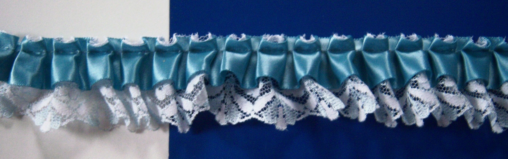 China Blue Pleated Satin/Print 1 1/2" Lace
