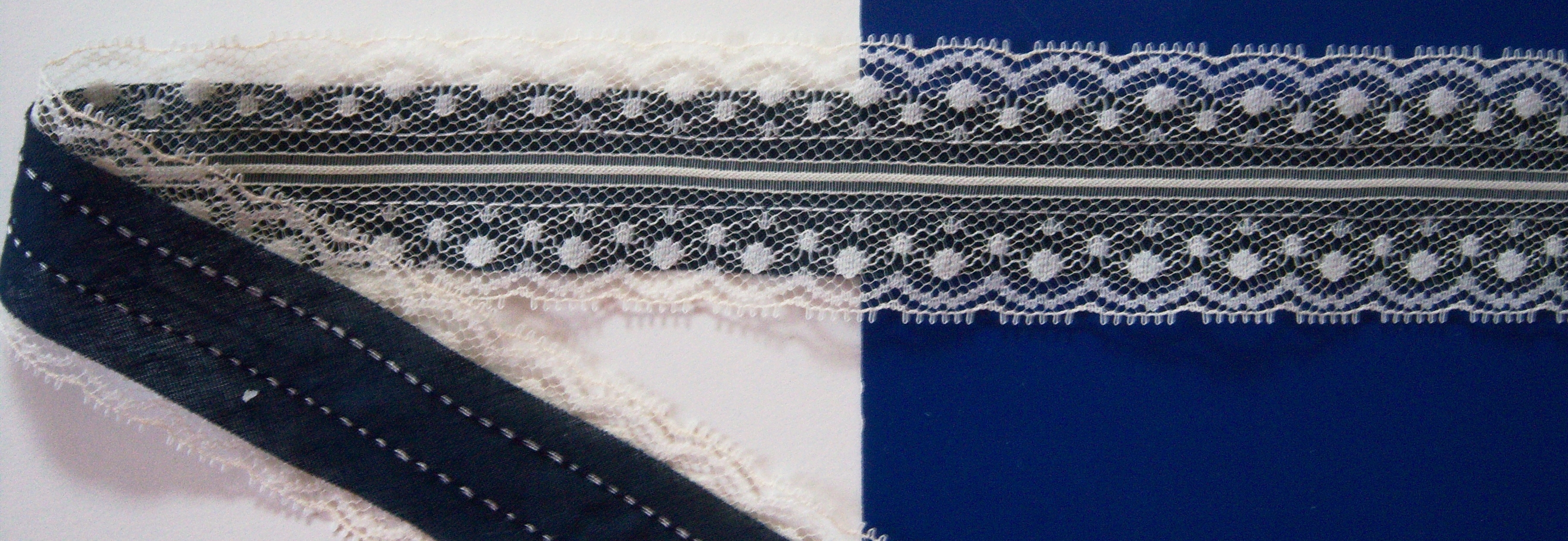 Ivory Lace Over Navy 1 1/2" Ribbon