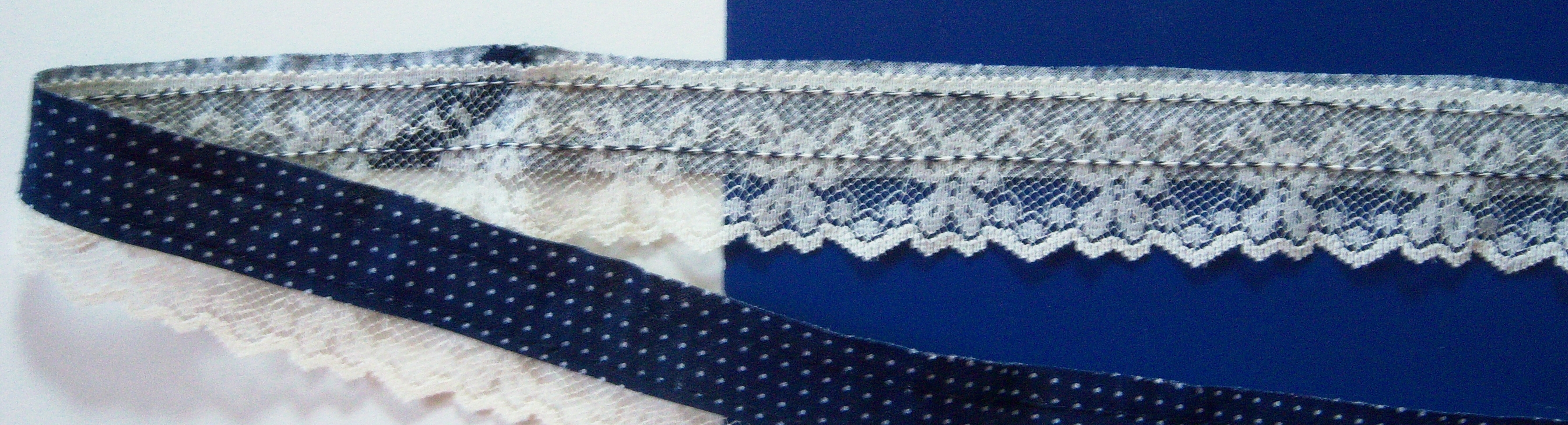 Ivory Lace Over Navy 1 1/8" Ribbon