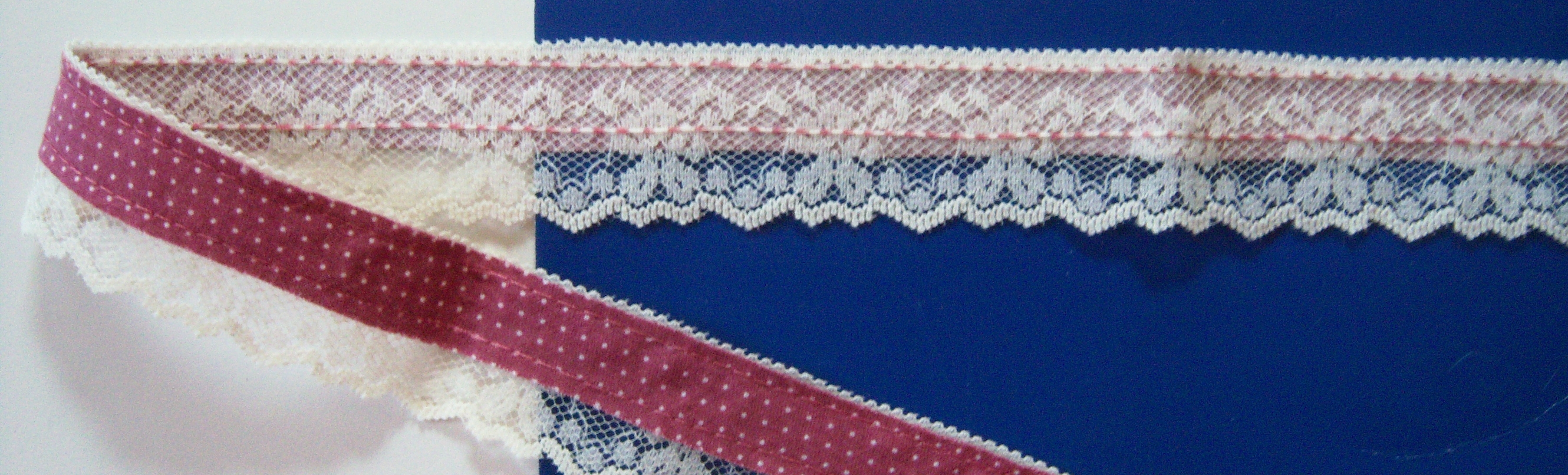 Ivory Lace Over Rasberry 1 1/8" Ribbon