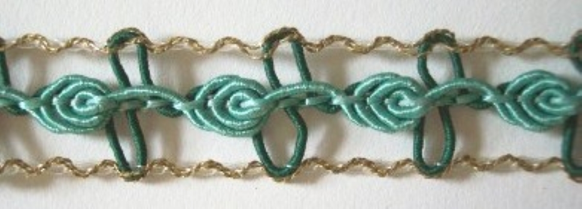 Aqua/Green/Gold Rose Bud Braid