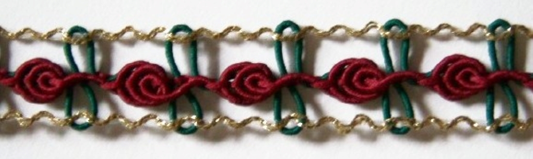 Wine/Green/Gold Rose Bud Braid