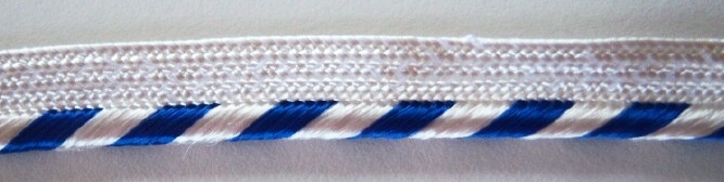 White/Shiny Royal 1/8" Striped Piping