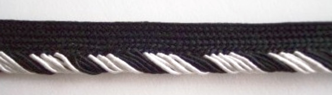 White/Black Satin 1/8" Striped Piping