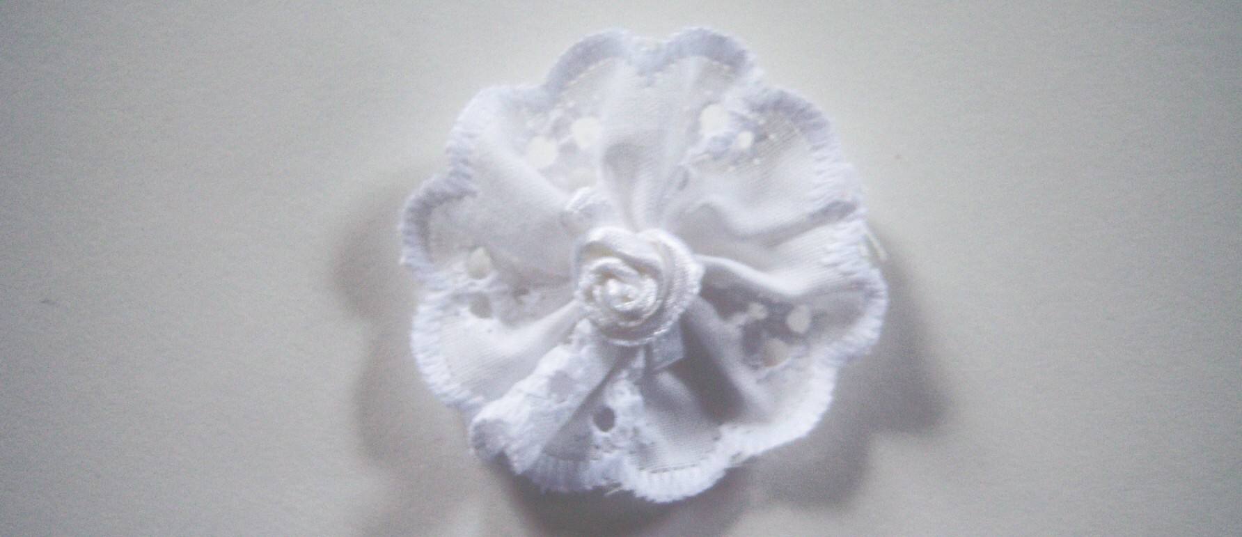 White Eyelet Rose Bow