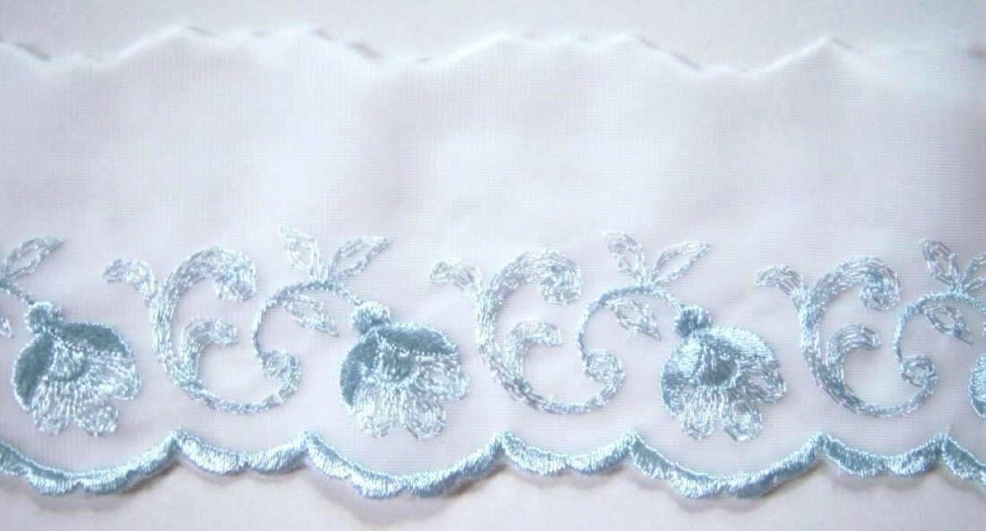 White/Blue Embroidered 2 3/4" Double Tricot