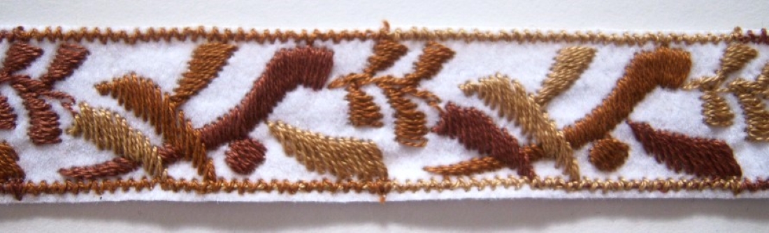 White/Gold/brown Embrd 1" Velvet