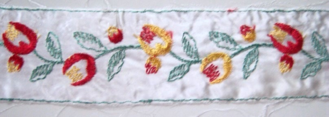 Red/Yellow Embroidered 2" White Satin
