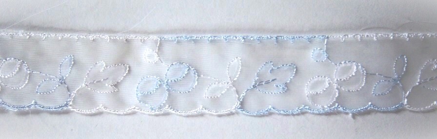 White/Blue Embrd 1" Tricot