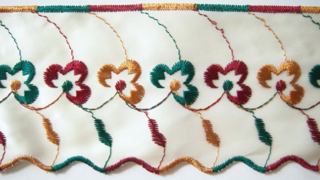 Rust/Gold Embroidered 3 3/8" Ivory Satin