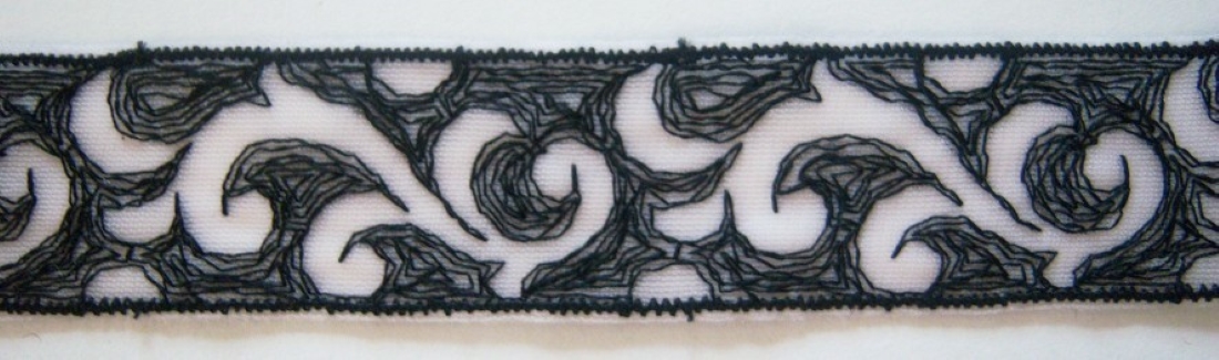Pale Pink/Black Embrd 1" Tricot