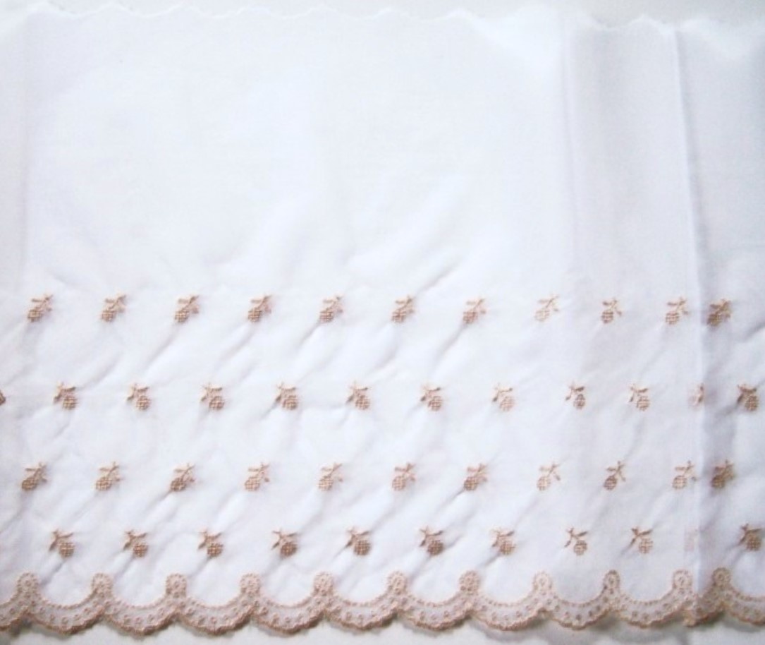 White/Tan Embroidered 8 1/2" Organza