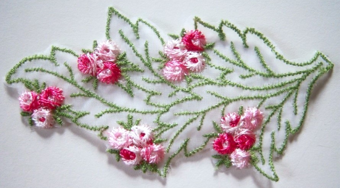 Green Tri-Bud Leaf Embroidered Applique