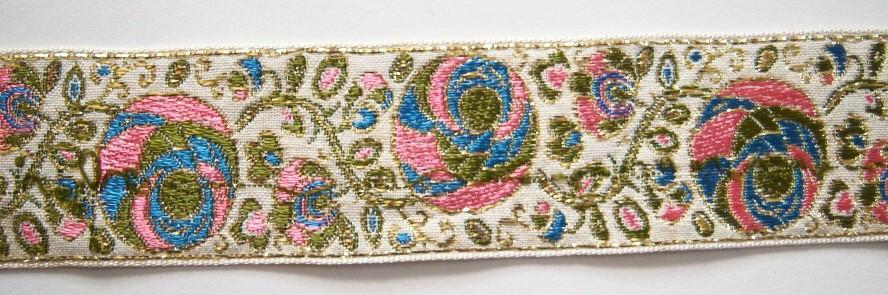 Ivory/Pink/Gold 1 7/16" Jacquard