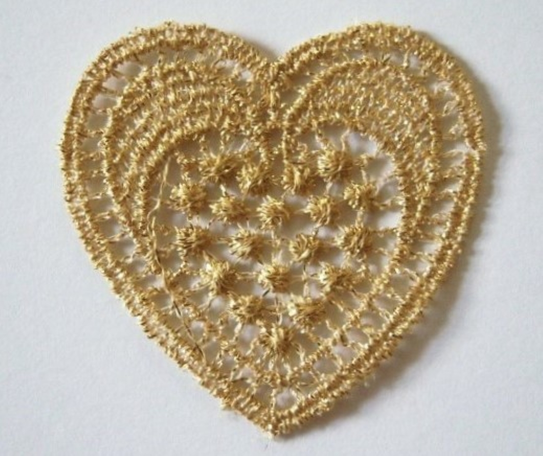 Gold Metallic Venise Lace Heart Applique
