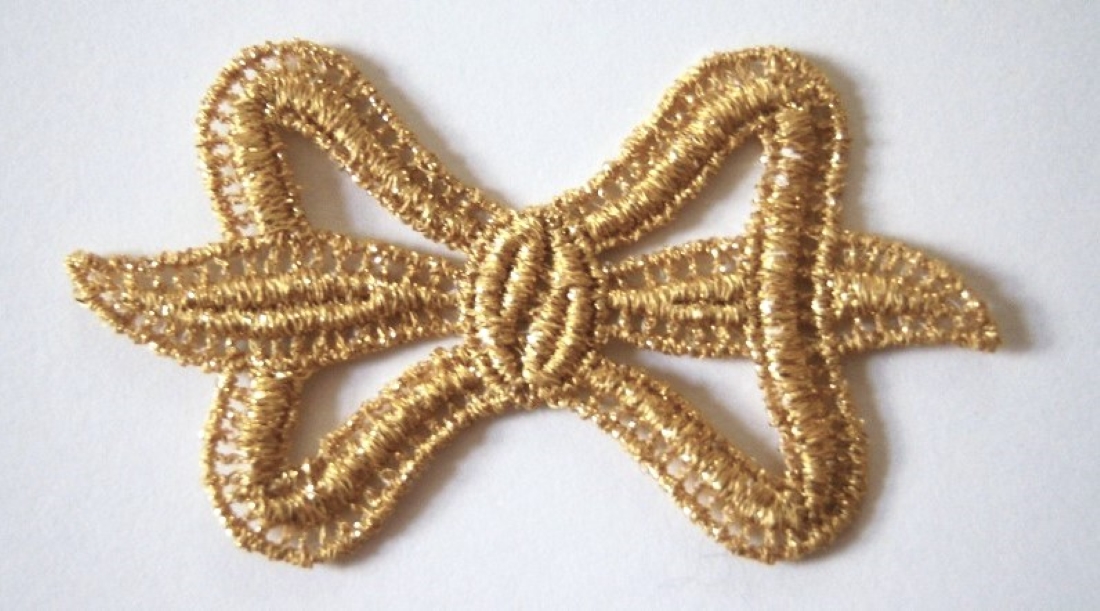 Gold Metallic Venise Lace Bow Applique
