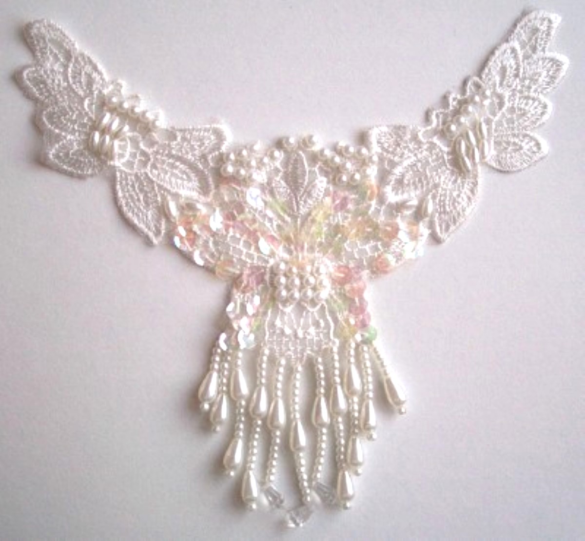 Ivory Iridescent Sequin/Bead Dangle 7" Applique