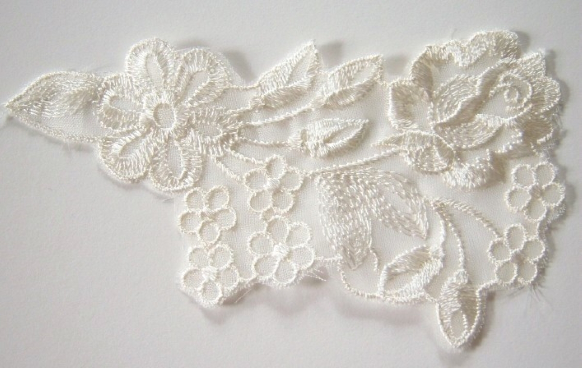 Ivory Organza 5 1/2" Embroidered Applique