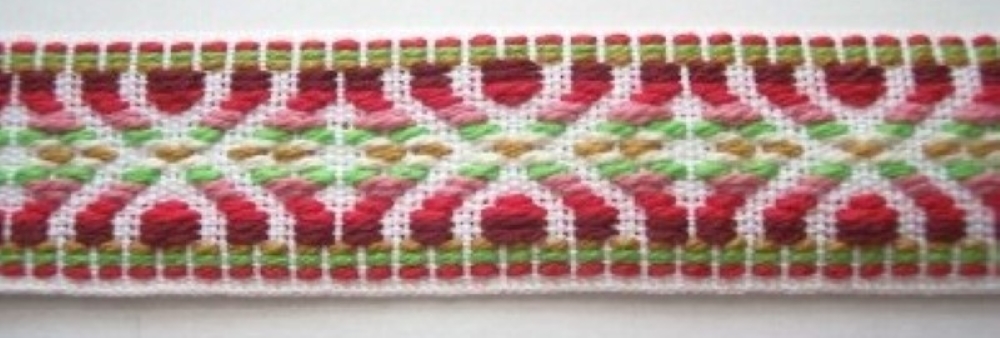 Rose/White Cotton 1" Webbing